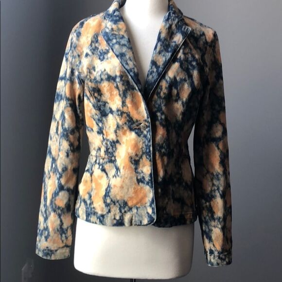 ROMABLUE Vintage Look Bleach Tie Dye Denim Jacket Blue Orange Women’s Size Large - Picture 9 of 13